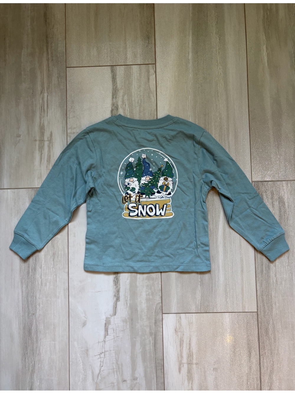 NWT RuffleButts Blue Let it Snow Gnome Graphic Long Sleeve T-Shirt Girls 12-24M